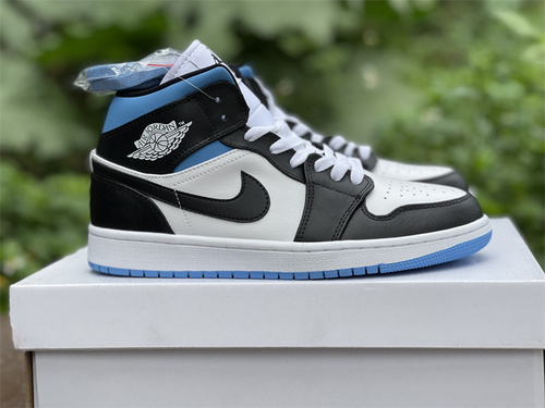 Original version_ AJ1 Air Jordan 1 MID White Black and Blue Color Equipment_ BQ6472-102_ full code shipment 36--46-da47c6fc